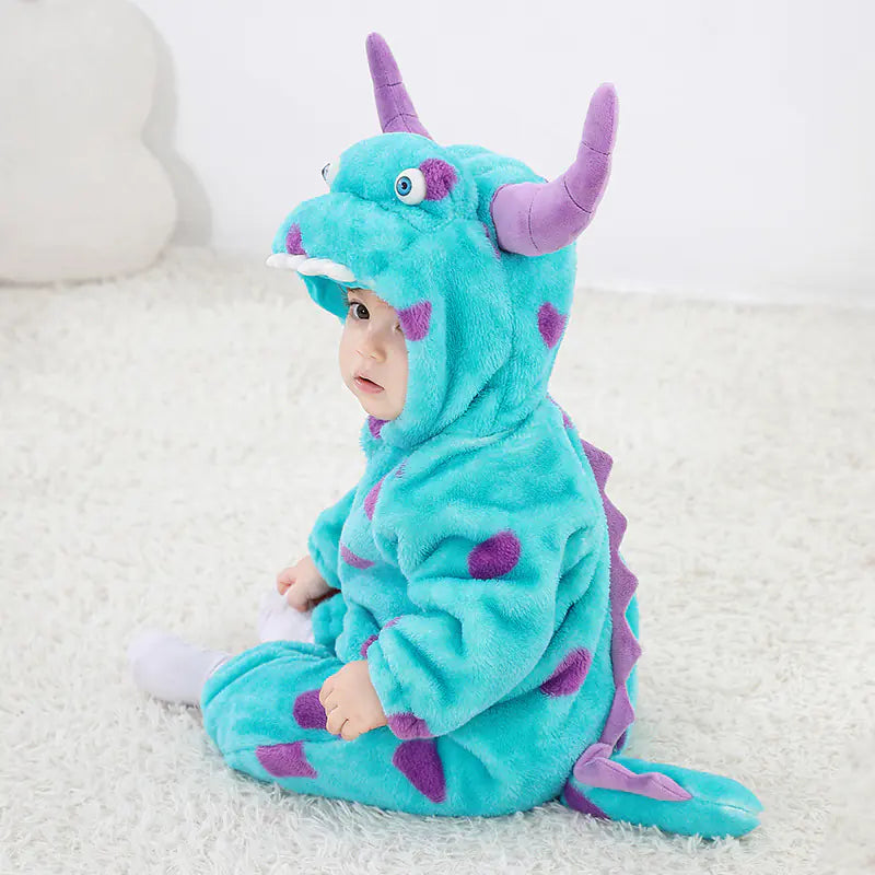 New Baby Blue Fleece One-Piece Monster Outfit