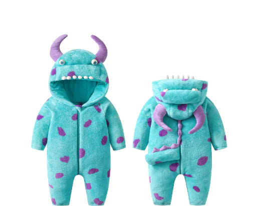 New Baby Blue Fleece One-Piece Monster Outfit