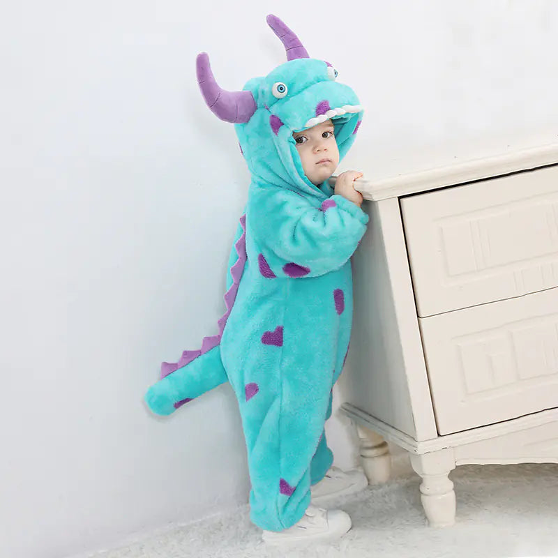 New Baby Blue Fleece One-Piece Monster Outfit