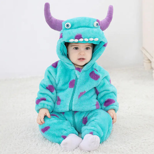 New Baby Blue Fleece One-Piece Monster Outfit