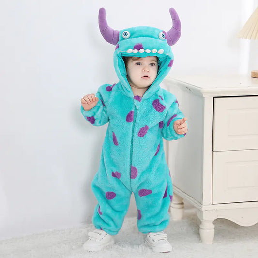 New Baby Blue Fleece One-Piece Monster Outfit